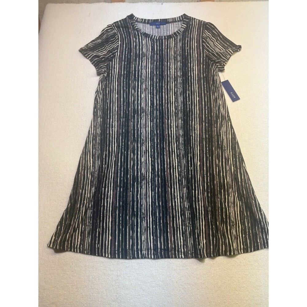 Apt 9 Large NWT Dress Striped Stretchy Liquid Knit Textured Black Brown Career